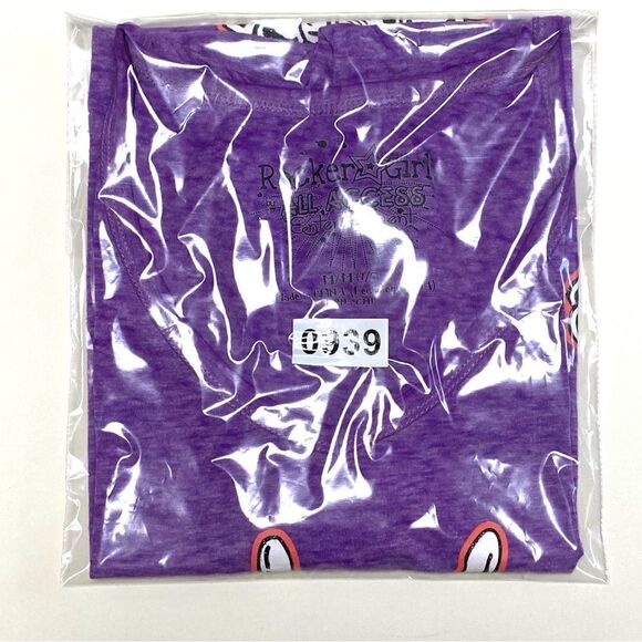 Rocker Girl All Access Women’s Purple Semi Sheer Bony Finger Peace Sign Shirt - Picture 4 of 9